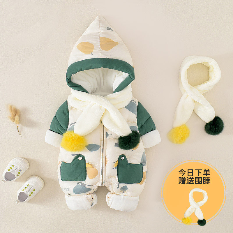 Baby Winter Clothes Suit Baby Winter Thick Jumpsuit Hugging Cotton Jacket Newborn 0-1 year old go out to take 2