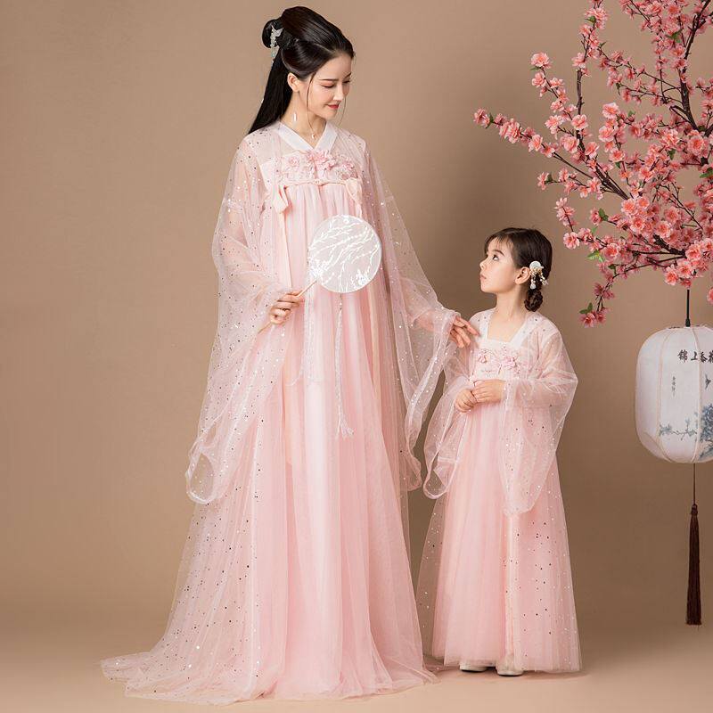 Hanfu pro-daughter dress mother woman 2021 new spring and autumn clothing Chinese wind children's ancient clothes Han clothes Tang dress girl super-fairy qi