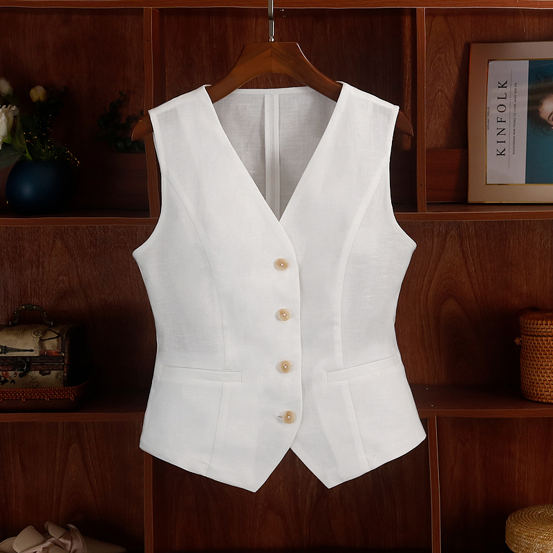 Old Money Style White Tencel Linen Suit Vest for Women 2026 Summer Thin Anti-Wrinkle Sleeveless Vest Old Money Style White Tencel Linen Suit Vest for Women 2026 Summer Thin Anti-Wrinkle Sleeveless Vest