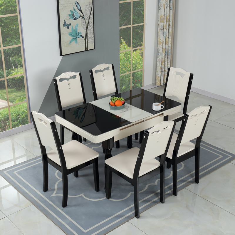 Rắn gỗ gấp cảm ứng bếp kính cường lực kính cường lực bàn ăn và ghế kết hợp căn hộ nhỏ nhà ăn bàn đơn giản hiện đại - Bàn bàn học thông minh chống gù chống cận dergo