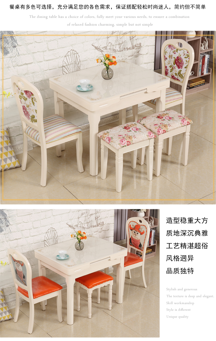 Rắn gỗ gấp cảm ứng bếp kính cường lực kính cường lực bàn ăn và ghế kết hợp căn hộ nhỏ nhà ăn bàn đơn giản hiện đại - Bàn bàn học thông minh chống gù chống cận dergo