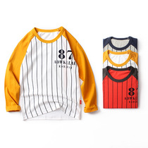 Tree rock baseball style vertical bar inserted shoulder full cotton male and female child neutral long sleeve T-shirt