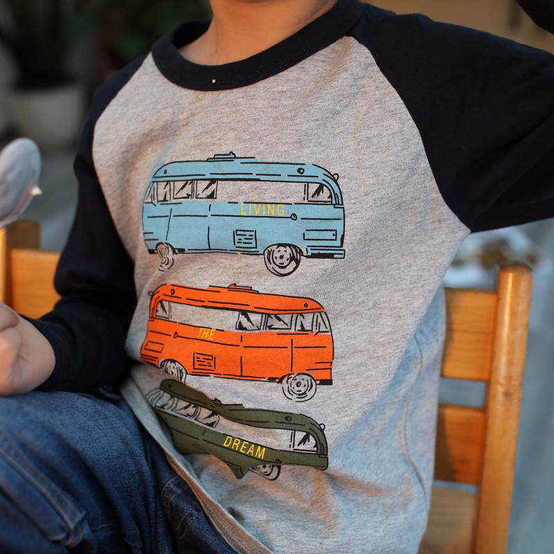Boy Spring Autumn Car Cartoon Pattern Splicing Long Sleeve T-shirt Baby Round Neckline Clot Pure Cotton