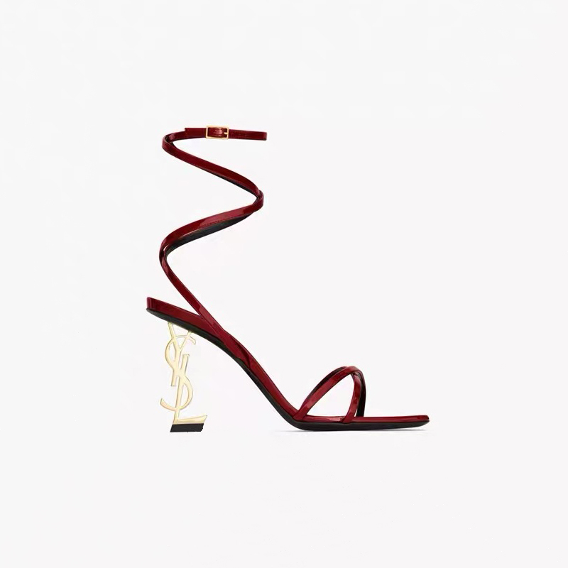 New Square-Toe Patent Leather Open-Toe Versatile Stiletto Heels for Parties and Annual Meetings, Stunning Wrap-Around Strap Letter High Heels