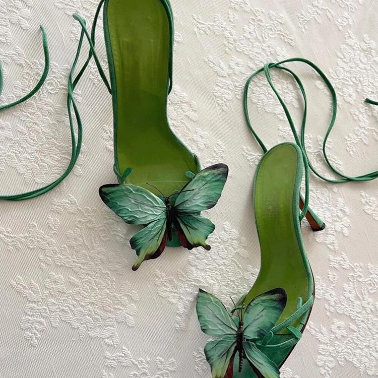 New Thai Niche Brand Butterfly Flower High Heels Sexy Stiletto Sandals for Women