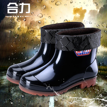 Rain boots men and women short tube low-top rain boots plus velvet waterproof shoes warm non-slip soft sole rubber shoes beef tendon wear resistance