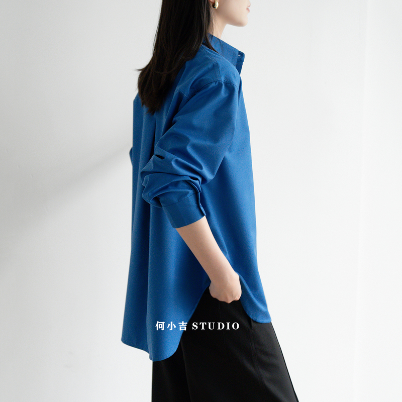 Unique and Beautiful Klein Blue Shirt for Women | High-Quality, Wrinkle-Free, Loose-Fitting, Casual Layering Hong Kong Style Top Unique and Beautiful Klein Blue Shirt for Women | High-Quality, Wrinkle-Free, Loose-Fitting, Casual Layering Hong Kong Style Top