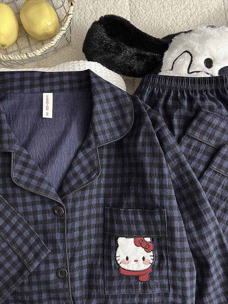 Хлопковый лонгслив, осенняя пижама для отдыха, милый комплект, большой размер 