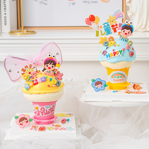 Childrens Festival Nets Red Potted Cake Cup Decorated Ice Cream Boy Girl Swing Piece Six Happy Cartoon Placard