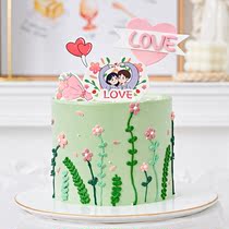 520 Valentines Day cake decorated with flowers Love You to plug in the Internet Red Lovers Watch White Meritocracy Romantic Cake Plugin