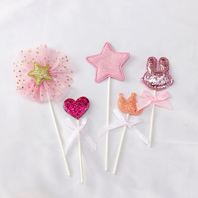 Fresh pink Korean style new cake decoration plug-in Love dessert table crown bunny decoration plug-in