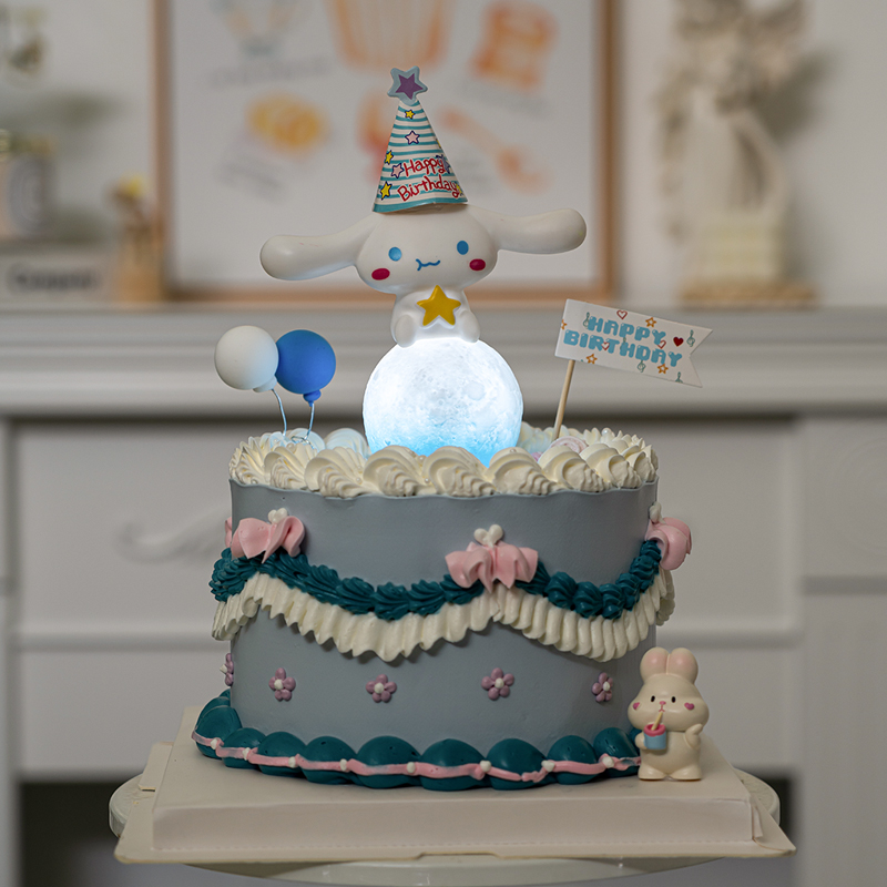 Children's Birthday Cake Decoration Big Ear Puppy Cinnamon Dog Lighting Ball Decoration Beautiful Luminous Moon Light Dress Up