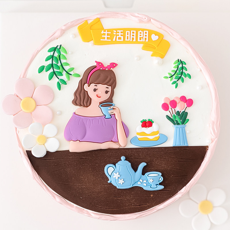 Net Red Ins Wind Goddess Birthday Cake Decoration Soft Glue Life Clear Swing to drink the afternoon tea Guido Lady Plugin