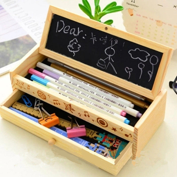 Explosive pen bag steamed bread cute wooden family wooden large capacity pencil box student simple creative Korean version