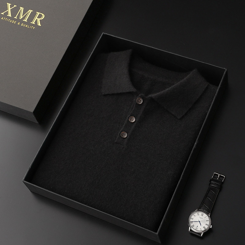 Pure cashmere sweatshirt male turtlenecks Polo collar knitted sweatshirt winter long sleeves with undershirt collar warm clothes