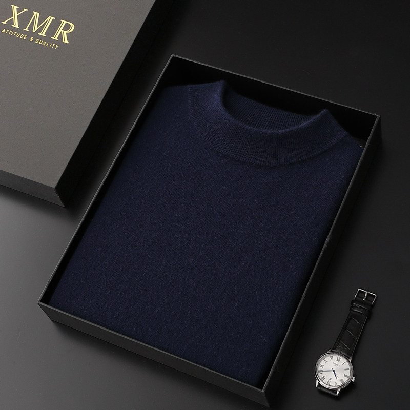 Cashmere sweatshirt male 100 pure cashmere semi-high collar middle-aged dad sweatshirt autumn winter warm and undershirt stand-in-the-jersey