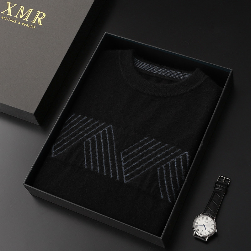 Superior Black Cashmere Sweater 100 Pure Cashmere Round Collar Business Sweater Winter Warm Pure Kashmir Wool Stitch Cardiff