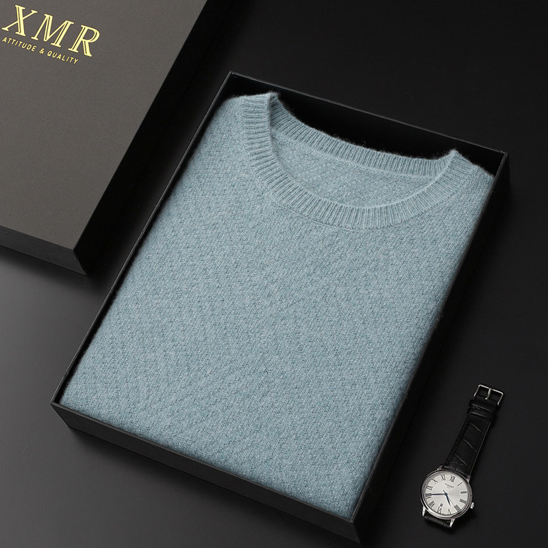 Light extravagant fashion cashmere sweatshirt male round collar thickened jacquard knit-weaters winter warm-undershirt pure kashmir wool sweater