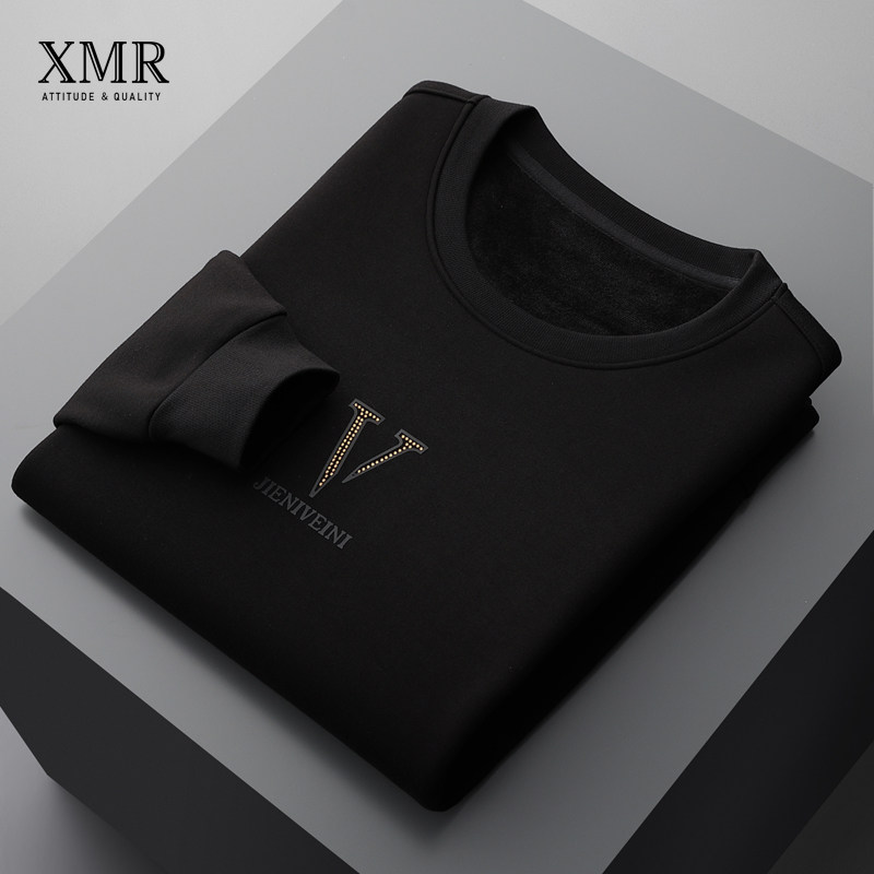 Letter Bronzed for Men's Autumn Winter Garching thickened No hat blouses New pint men's sportswear Black undershirt