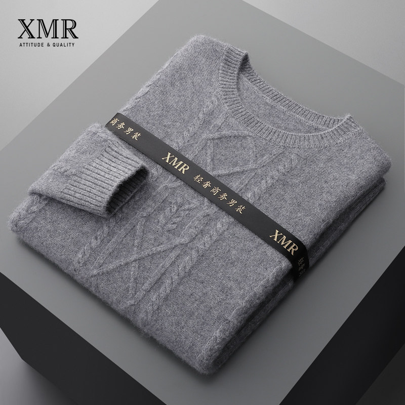 Casual Jacquard Cashmere Sweatshirt Male Round Collar Thickened Base Goat Hair Sweatshirt Autumn Winter New Fashion Foreign Pine Cashmere Sweater