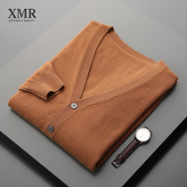 Business casual cashmere cardio-hoodie Mens 2022 new spring autumn winter V neckline undershirt red sweater cardiovert jacket