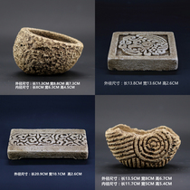 Chinese style cement material old desktop flowerpot classical auspicious cloud pattern tray green plant potted retro flower device