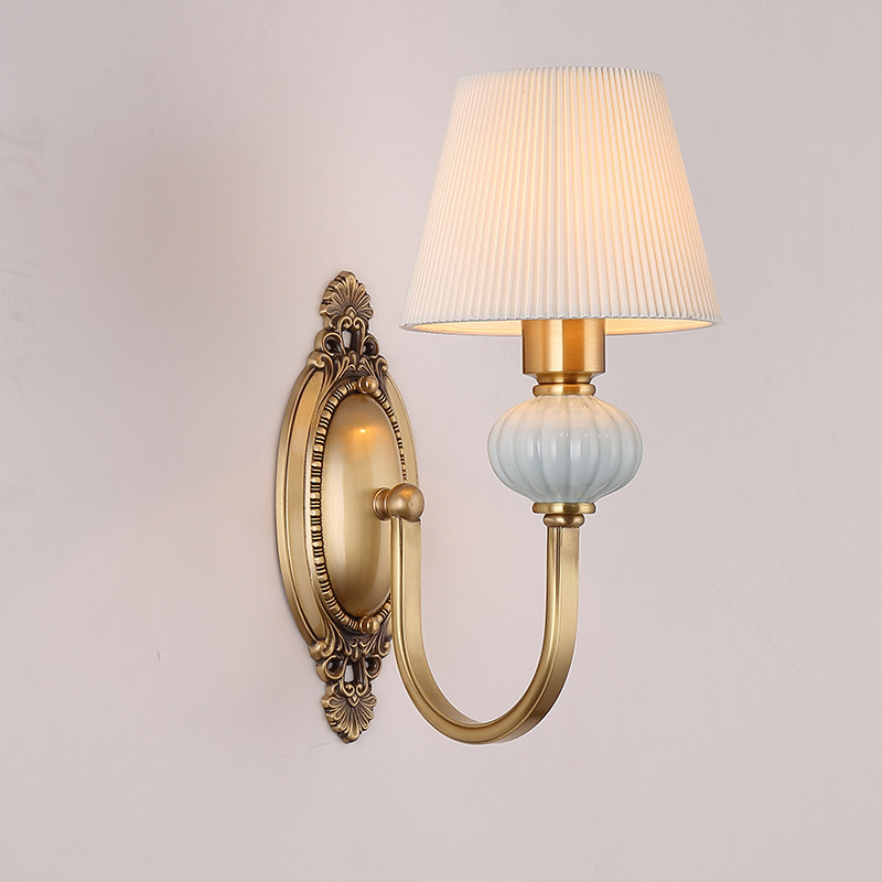 Total Copper American Wall Lamp Living Room Double Wall Lamp Bedroom Bedside Single Head Background Wall Wall Lamp Ceramic Copper Wall Lamp