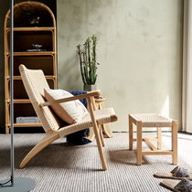 Rattan sofa chair Nordic balcony leisure chair modern minimalist living room solid wood ins hotel B&B backrest chair stool