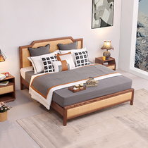 Rattan solid wood Nordic 1 8 double bed Internet celebrity home master bedroom 1 5 meter B&B retro bed designer B&B