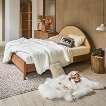 Solid wood bed double bed 1 8 meters Southeast Asian B&B 1 5 meters retro high box wabi-sabi style rattan bed Nordic