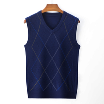  Middle-aged mens knitted vest middle-aged and elderly warm vest mens V-neck sleeveless wool bottoming shirt dads waistcoat