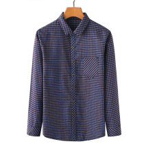  Dad cotton long-sleeved shirt middle-aged mens cotton loose plaid shirt Autumn middle-aged and elderly mens inch shirt