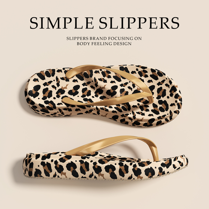 Flip-Flops for Women, Summer Outdoor Wear, Non-Slip Soft Sole, Retro Leopard Print, Red and White Plaid Beach Sandals