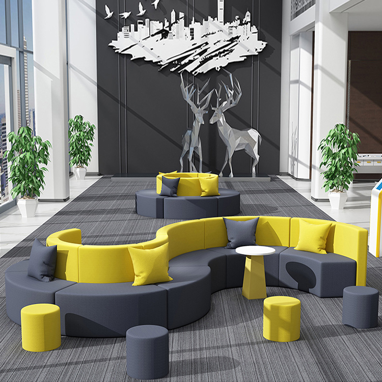 Creative Business Reception Lounge Training Class Simple Modern S-shaped Circular Fabric Office Sofa Coffee Table Combination