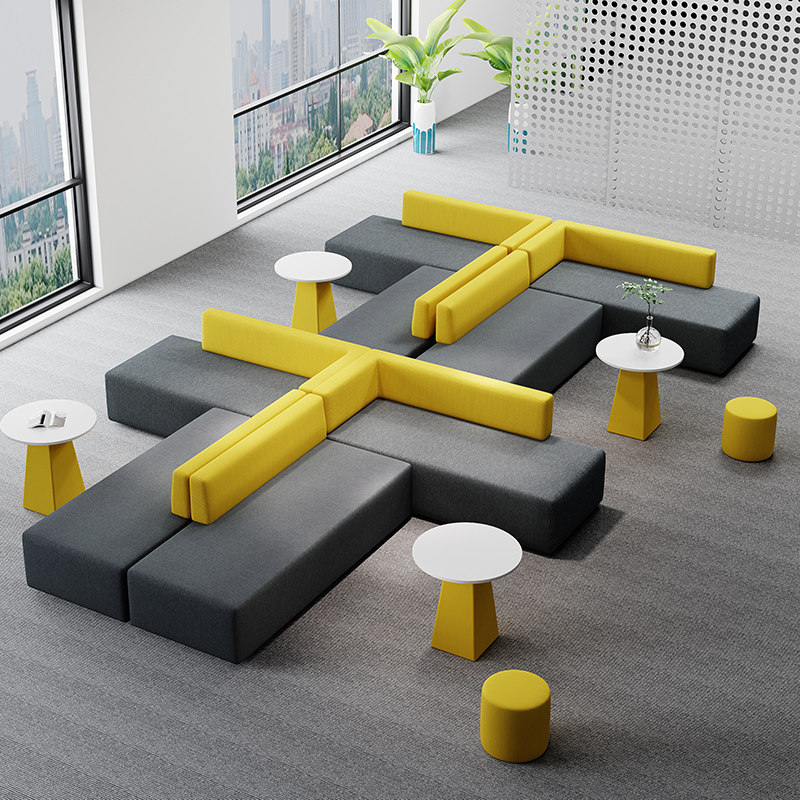 Office Reception Talks Business Lounges Brief Modern Solid Wood Creative Fabric Corner Strip Sofa Combinations