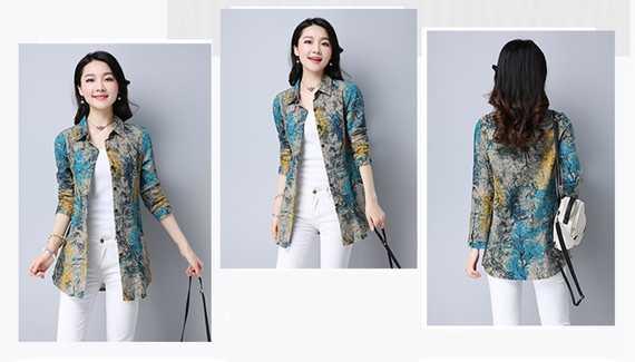 Áo sơ mi nữ tay dài hoa 2017 mùa xuân và mùa thu mới cho mẹ trung niên size lớn áo cotton rộng và áo lanh in thời trang công sở nữ