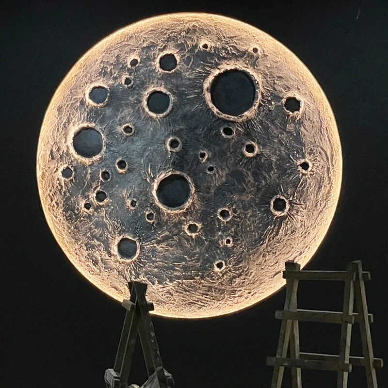 3D Relief Moon Lamp Wall Lamp Trendy Atmosphere Decoration Tavern Background Wall Plaster Relief Moon Mural Lamp