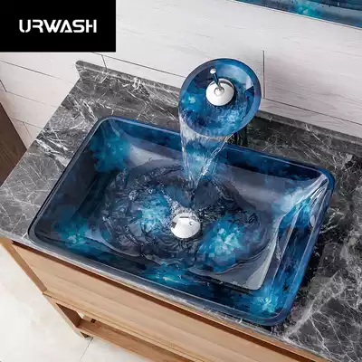 URWASH bathroom tempered glass Basin Creative hand-painted craft basin modern simple wash basin blue sky White Cloud