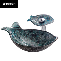 Toilet tempered glass upper basin home Modern simple wash basin blue Mediterranean art basin carp