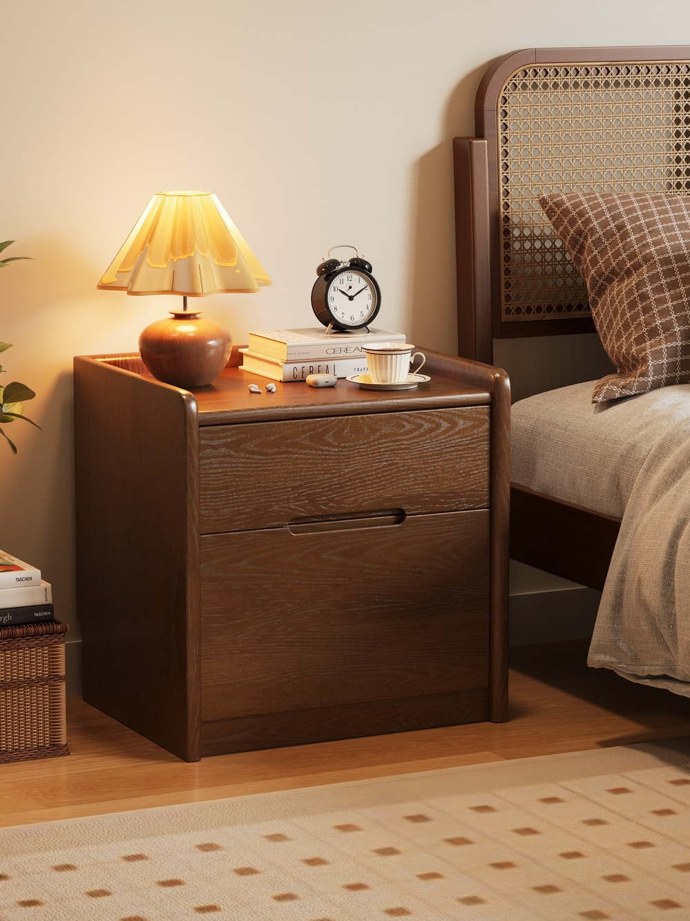 Solid Wood Bedside Table Safe Integrated Home Bedroom Simple Bedside Cabinet Multi-Functional Safe with Fingerprint Password