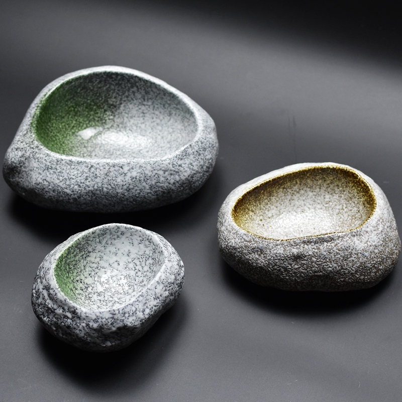 Stone Bowl Creative Ceramic Tableware Salmon Small Portion Sashimi Bowl Sushi Fish Skewers Barbecue Plate Cold Dish Bowl