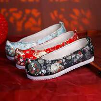 Ye Rong 2019 autumn new ancient style Hanfu shoes flat lace-up toe shoes Weaving Gold finished cloth student shoes bow shoes