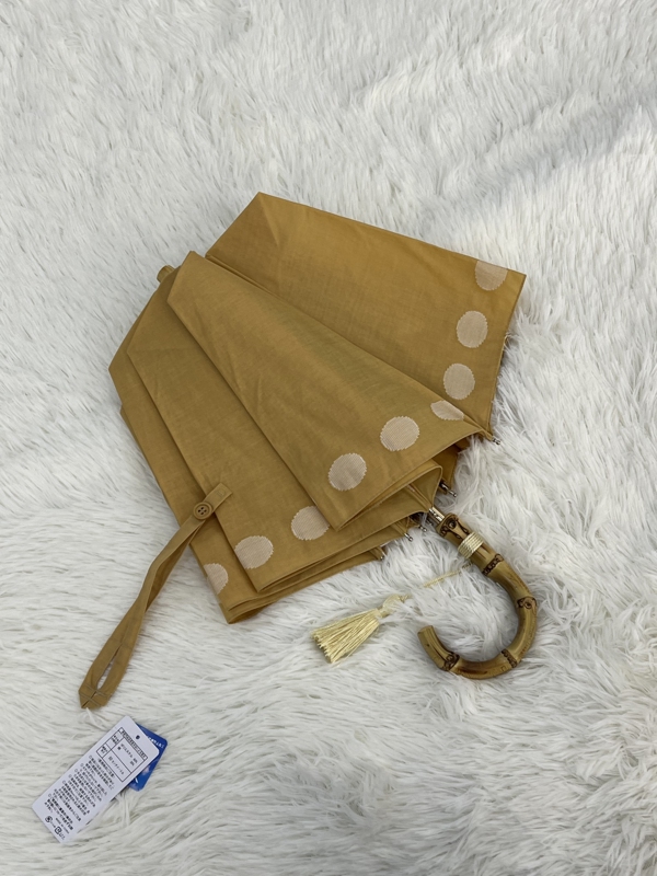 Japanese Retro Polka Dot Bamboo 80% off-Fold Umbrella with Tassels, Sun Protection, Dual-Use for Both Sunny and Rainy Weather