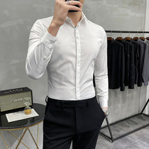 2021 spring and summer new long-sleeved shirt mens slim-fit youth Korean version of casual business formal wear inner top trend