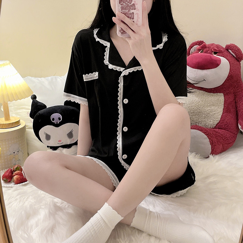 Net Red Popcorn Sleeping Dress Woman Summer Thin style short sleeves Students cute ins and high face value Summer home Suits Suit