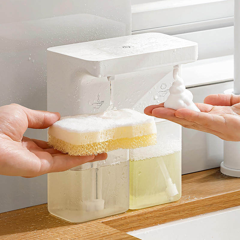 Automatic Sensor Dish Soap Dispenser, Smart Hand Sanitizer Machine, Electric Foamer, Kitchen Double-Head Gel Foam Machine, Wall-Mounted