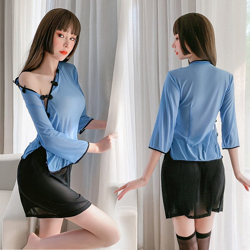 Sexy classical cheongsam temptation underwear bellyband pajamas large size fat sister uniform Republic of China style sexy perspective dress