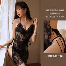 Large size sexy lingerie small chest nightgown lace perspective belly passion temptation female pure pajamas set Winter