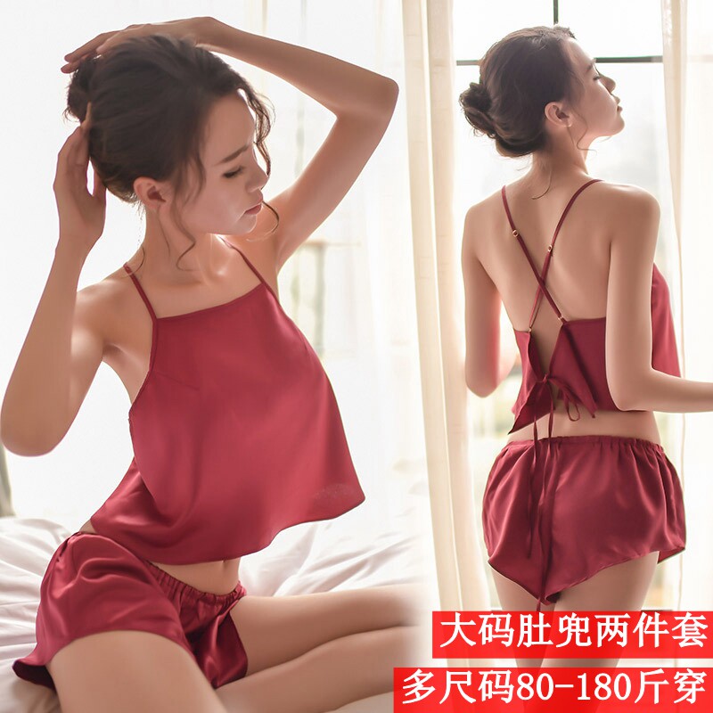Women's belly style pajamas set large size belly pocket 200kg fat sister underwear hot court sexy temptation