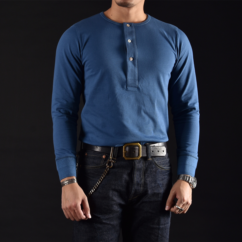 Chai Mi American retro long-sleeved Henry collar T-shirt slim-fit locomotive autumn and winter Ami Khaki